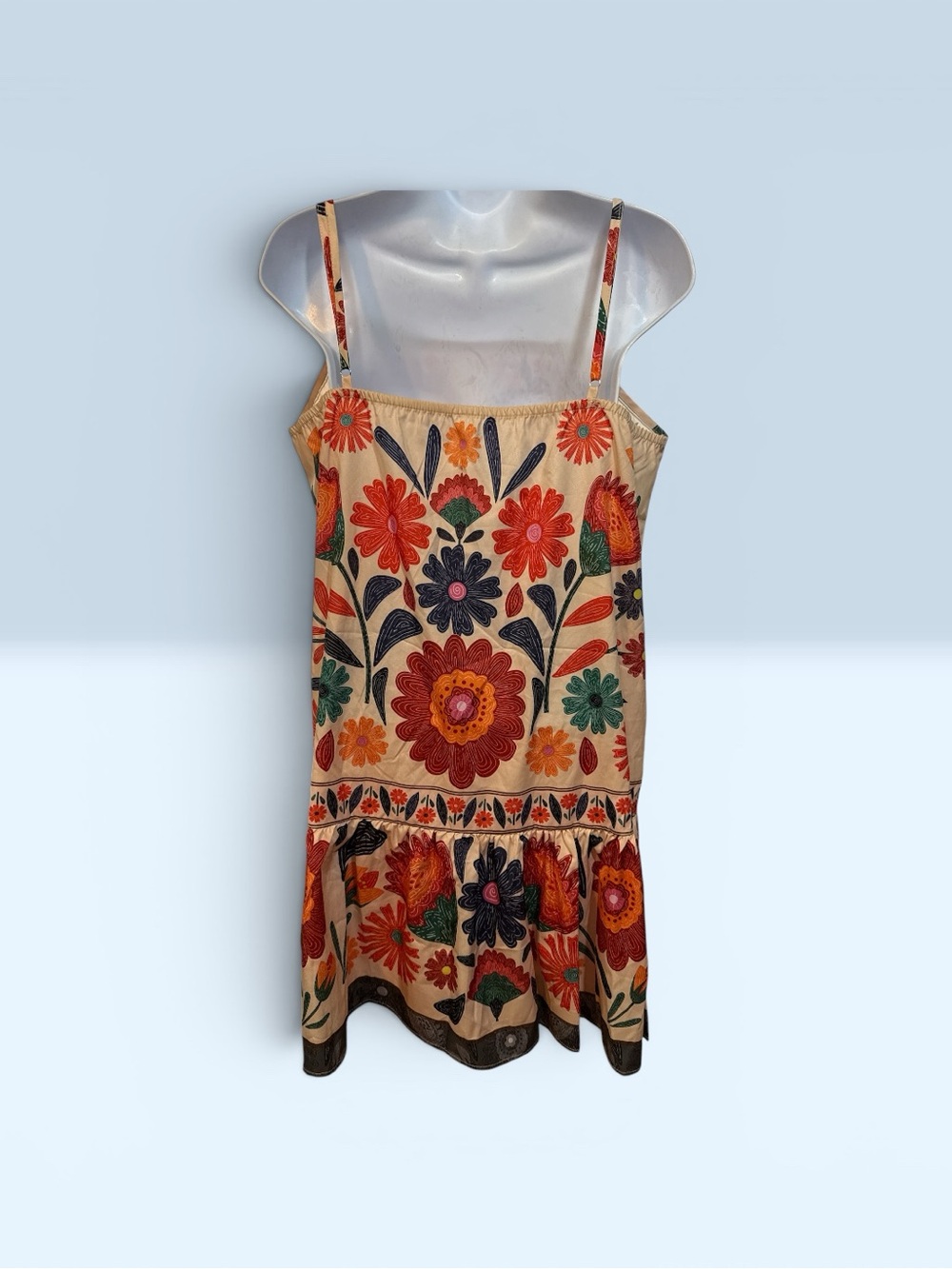 Floral Tiered Sundress in Cream with Multicolor Blooms Sz XL - Picture 3 of 5